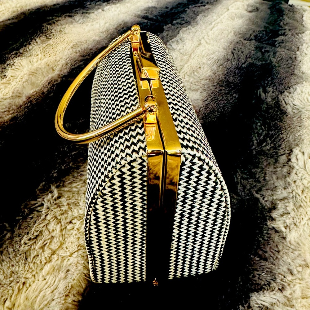 Box HandBag in Black & White with Gold Hardware.